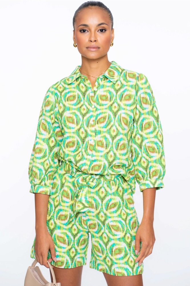 BLOUSE MET PRINT 53234 20 GREEN/AQUA
